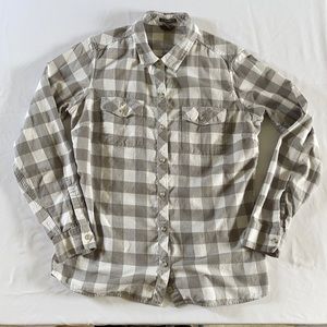 Eddie Baurer Women’s Large Button Down Gray Plaid